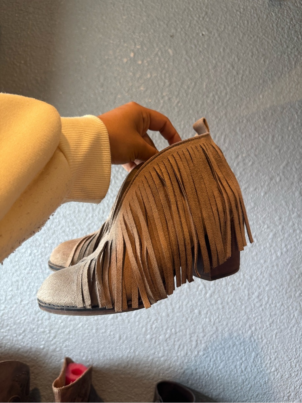 Fringe Suede Ankle Booties - Taupe